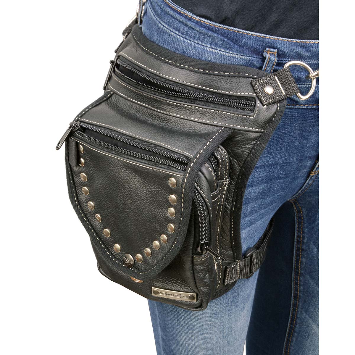 Milwaukee Leather MP8882 Black Conceal and Carry Leather Thigh Bag with Waist Belt