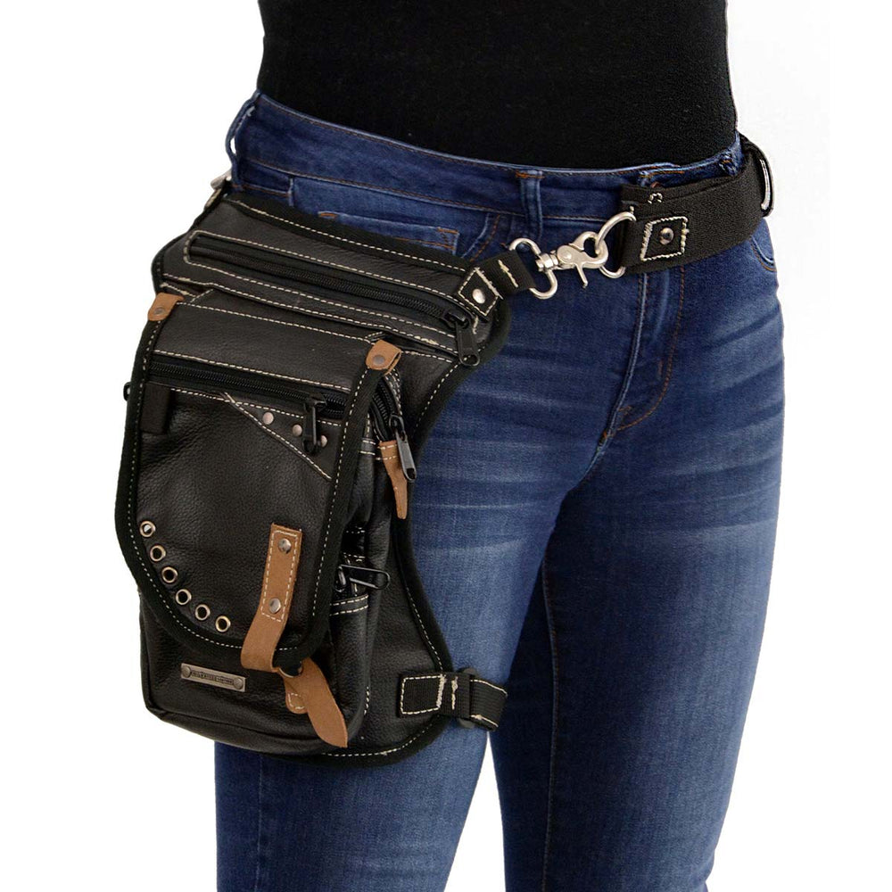 Milwaukee Leather MP8890 Conceal and Carry Black Leather Thigh Bag with  Waist Belt