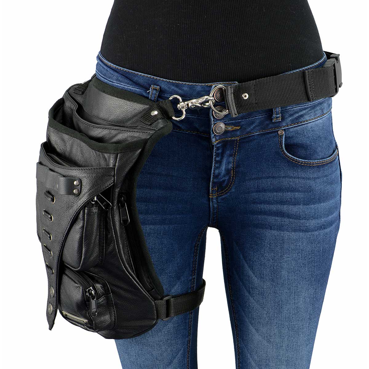 Milwaukee Leather MP8898 Black Leather Conceal and Carry Thigh Bag LeatherUp USA