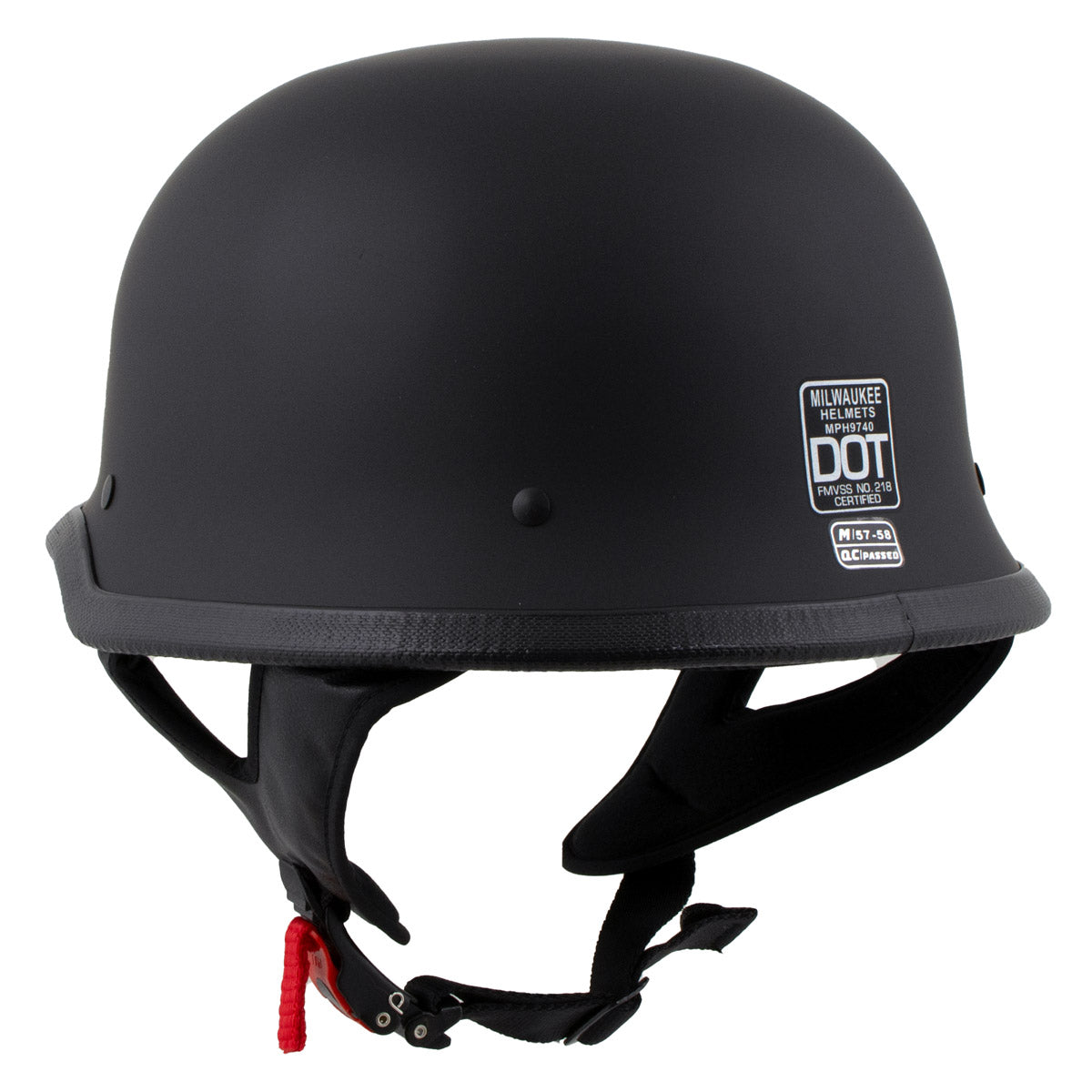 Milwaukee Helmets MPH9740DOT Motorrad DOT German Style Matte Black Half Face Motorcycle Bikers Helmet