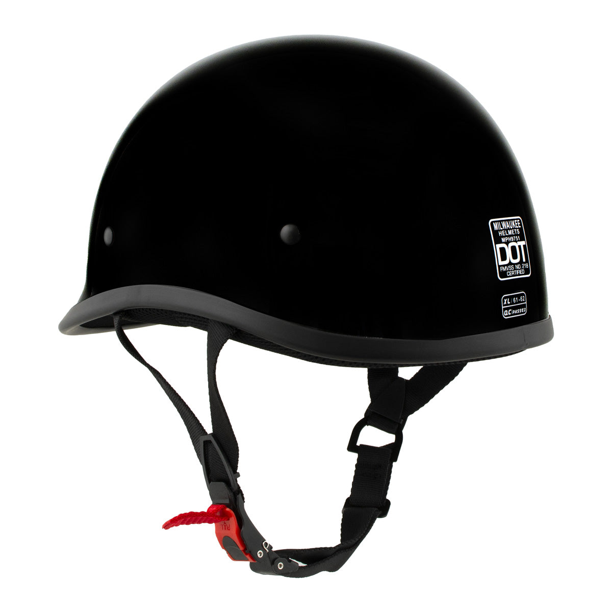 Milwaukee Helmets MPH9751DOT 'Polo Style' DOT Gloss Black Motorcycle Half Face Helmet for Men and Women Biker