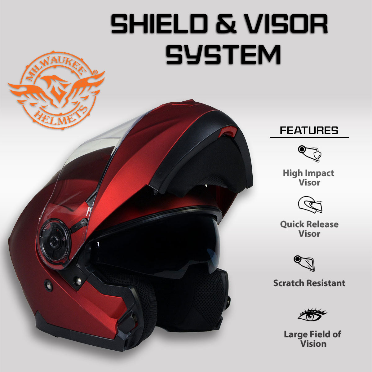 Milwaukee Helmets MPH9817DOT Breeze Red Advanced Motorcycle Modular Helmet Biker w/ Drop Down Visor