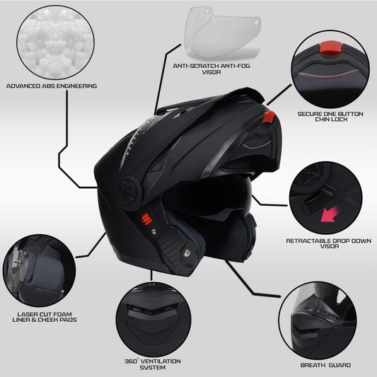 Milwaukee Helmets MPH9820DOT Flat Black Ominous Dual Sport Advanced Motorcycle Modular Helmet Biker