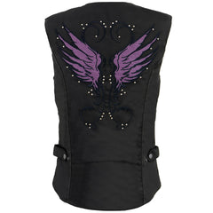 Milwaukee Leather SH1955 Ladies Black and Purple Textile Vest with Wing Embroidery