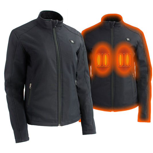 Nexgen Heat MPL2760SET Women's Black Soft Shell Zipper Front Heated Jacket Powered By Rechargeable 10000mAh Battery Pack
