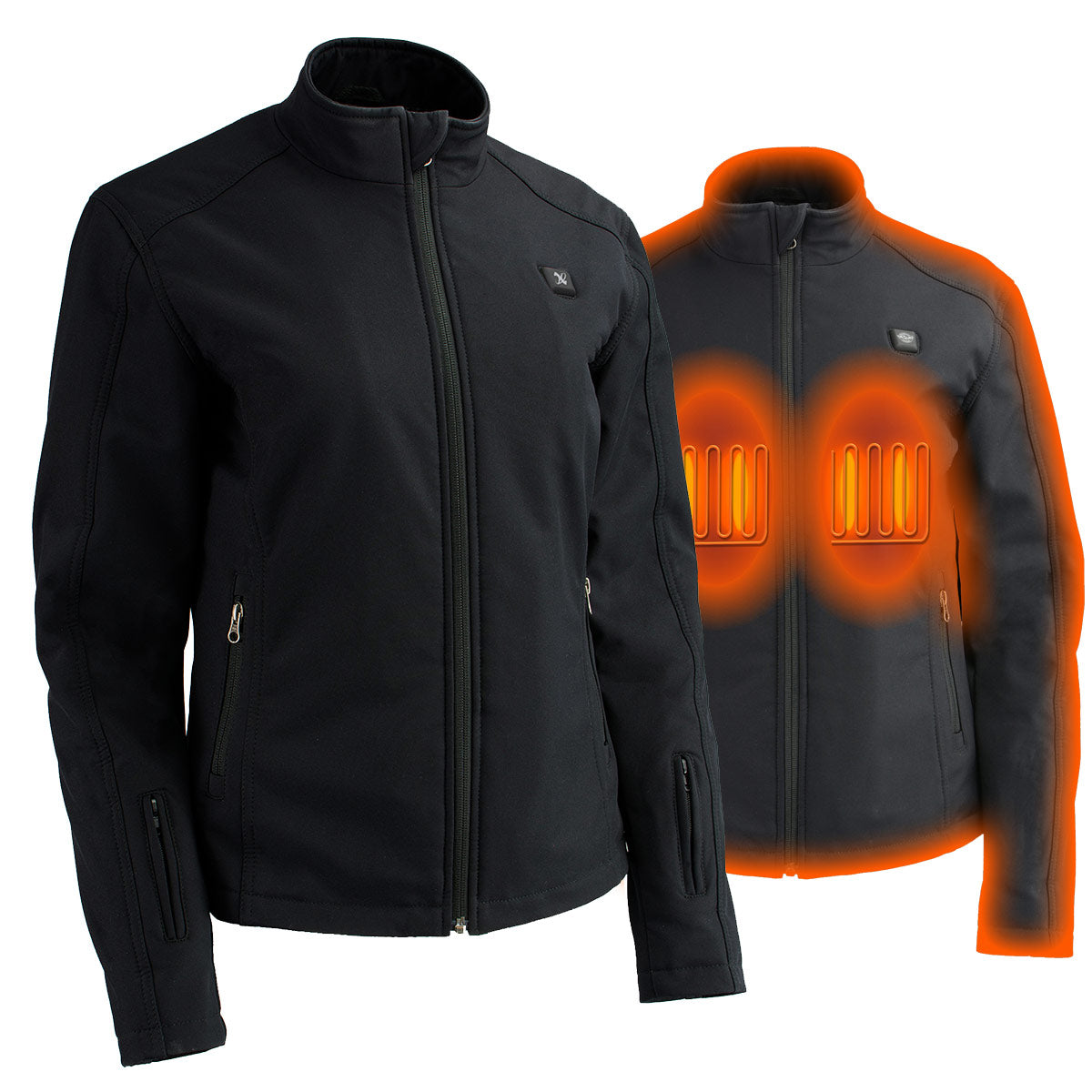 Nexgen Heat MPL2760SET12v Women's Black Soft Shell Jacket with Heating Panels (Rechargeable Battery Pack Included)