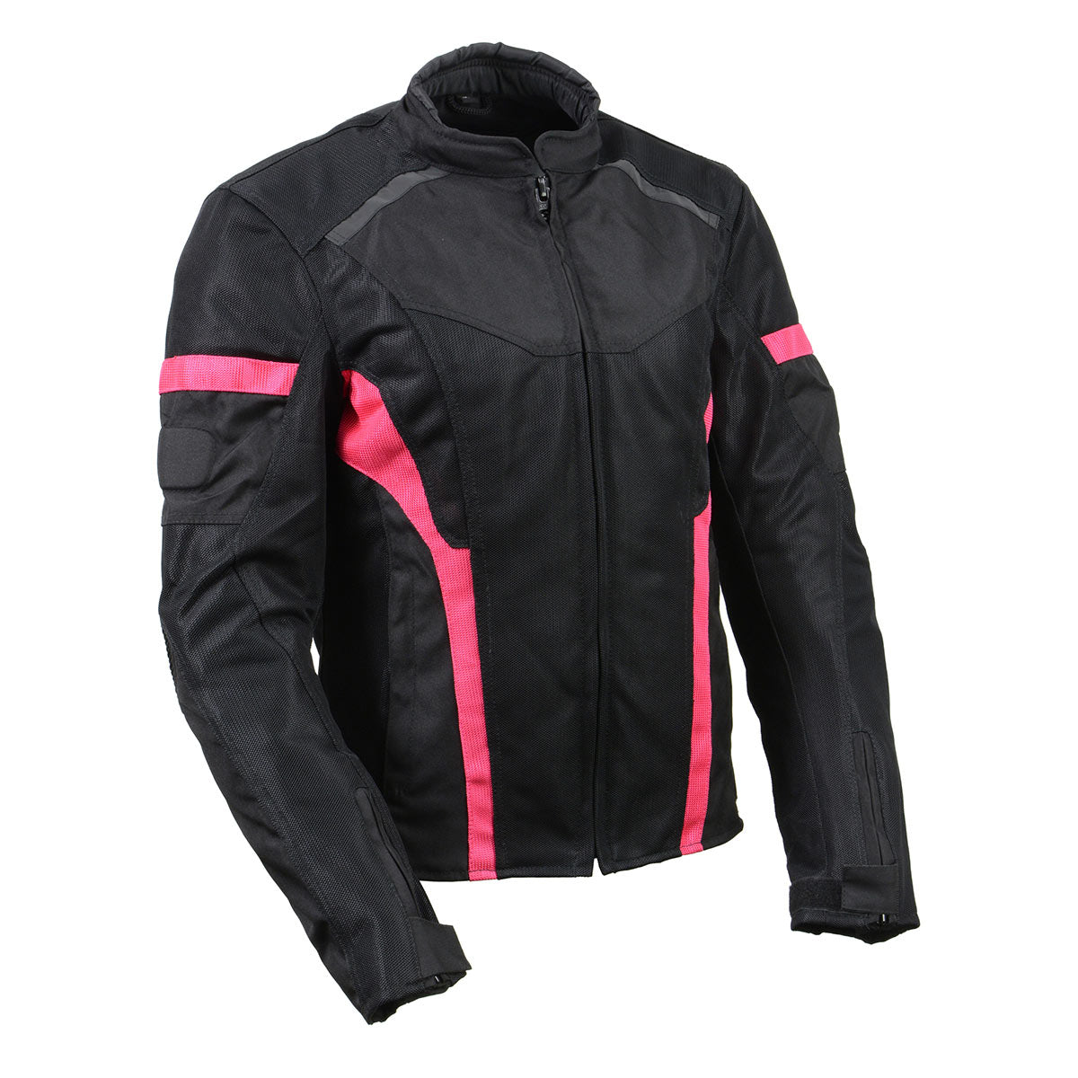 Milwaukee Leather MPL2794 Black and Pink Mesh/Textile Armored Motorcycle Racer Jacket for Women - All Season Jackets