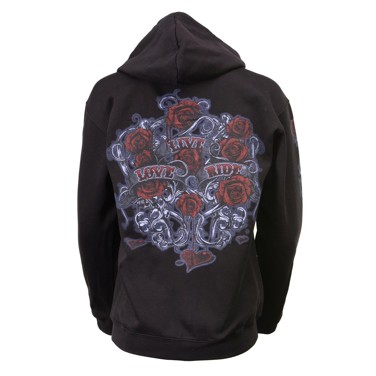 Milwaukee Leather MPLH228000 Women's Black Hoodie Sweatshirt with Live, Love, Ride and Roses Artwork Print