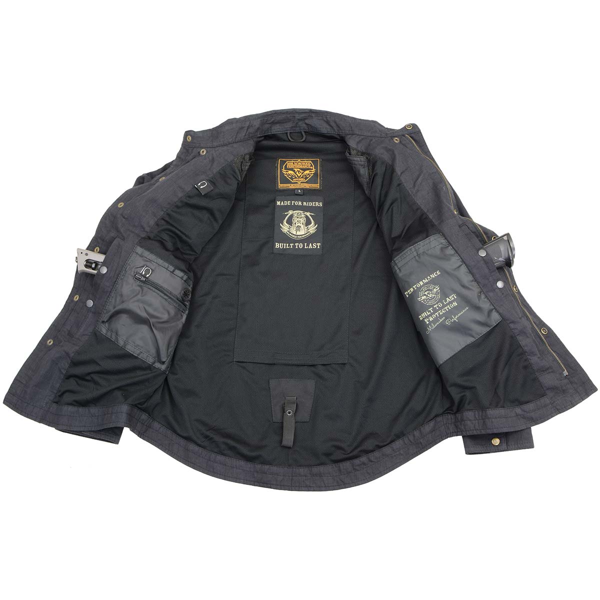 Milwaukee Leather MPM1622 Men's Black Waxy Denim Flannel Biker Shirt with CE Approved Armor - Reinforced w/ Aramid Fibers