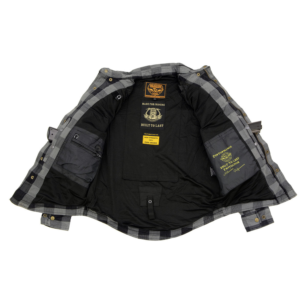Milwaukee Leather MPM1630 Men's Plaid Flannel Biker Shirt w/ CE Armor - Reinforced w/ Aramid Fibers