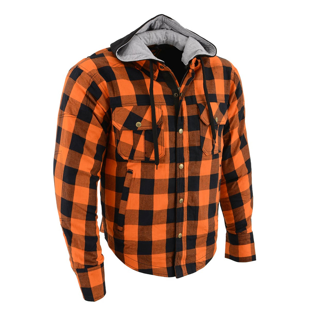 Milwaukee Leather MPM1642 Men's Plaid Hooded Flannel Biker Shirt with CE Approved Armor - Reinforced w/ Aramid Fibers