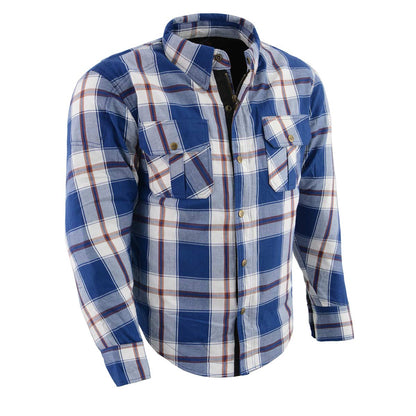 Milwaukee Leather MPM1645 Men's Plaid Flannel Biker Shirt with CE Approved Armor - Reinforced w/ Aramid Fiber