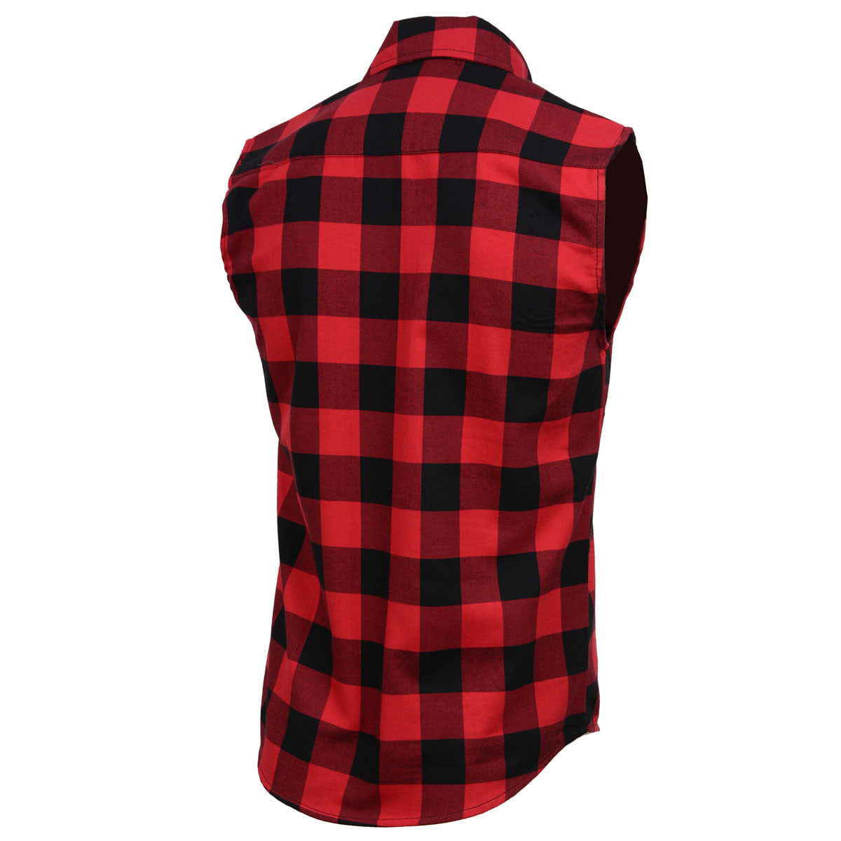 Milwaukee Leather MPM1649 Men's Black and Red 'Checkered' Cut Off Flannel Shirt