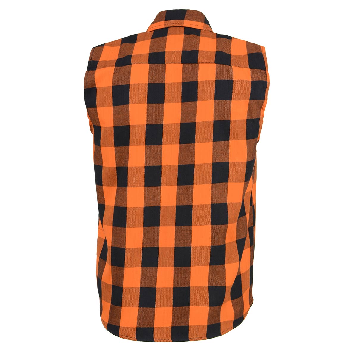 Milwaukee Leather MPM1655 Men's 'Checkered' Black and Orange Cut Off Flannel Shirt
