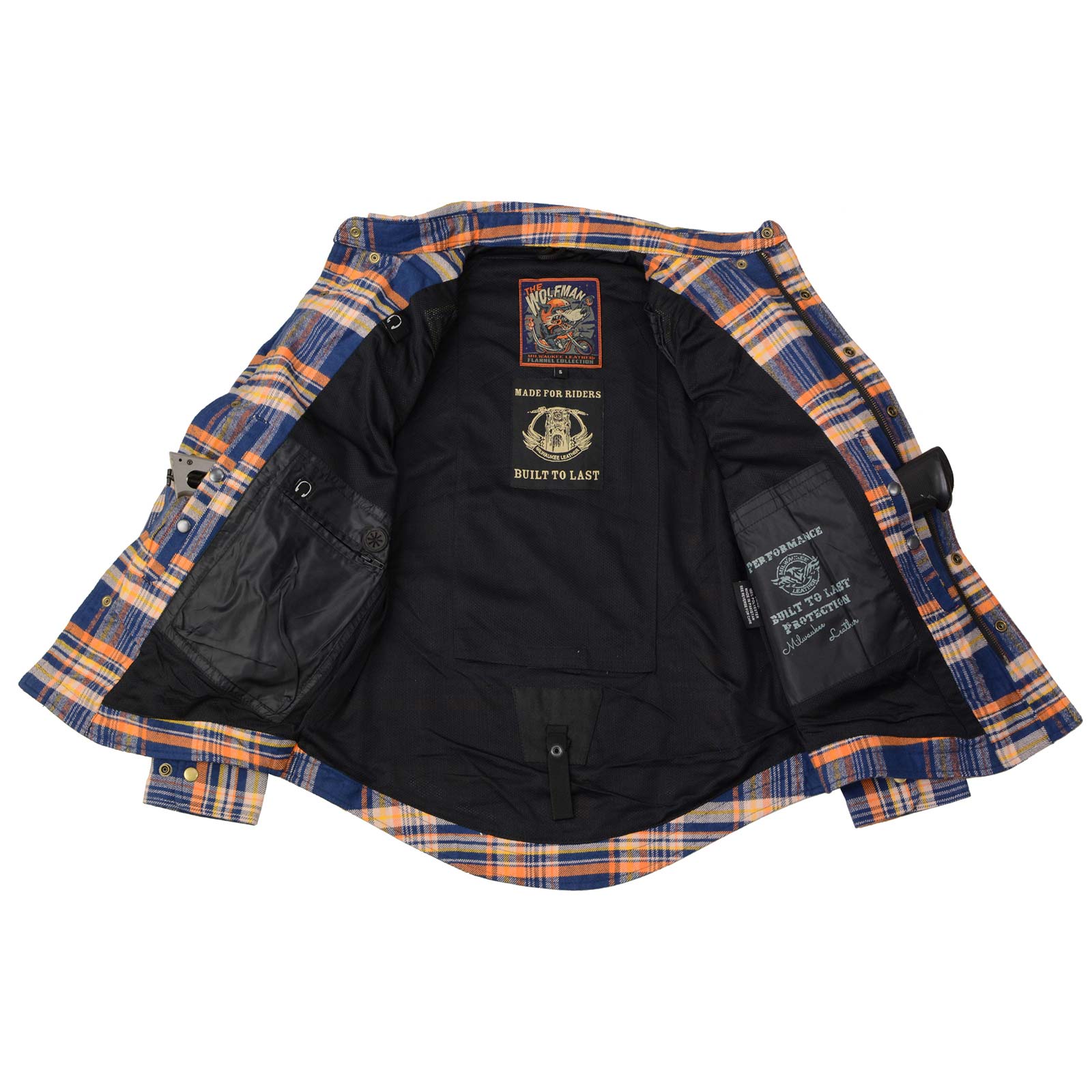 Milwaukee Leather MPM1656 Blue and Orange Flannel Biker