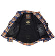 Milwaukee Leather MPM1656 Blue and Orange Flannel Biker Shirt for Men with CE Armor - Reinforced w/ Aramid Fiber