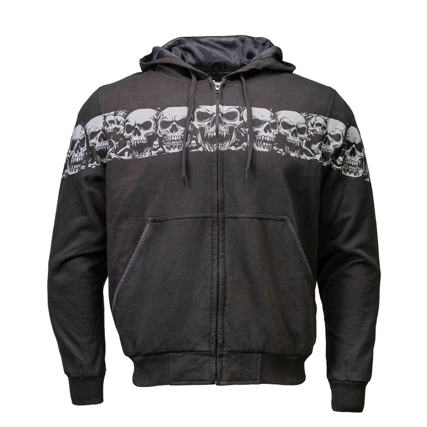 MMCC Men’s Bare Bones Hoodie – Reflective Skull Graphics Front & Back, Full Zip, 100 % Cotton, MPM1681