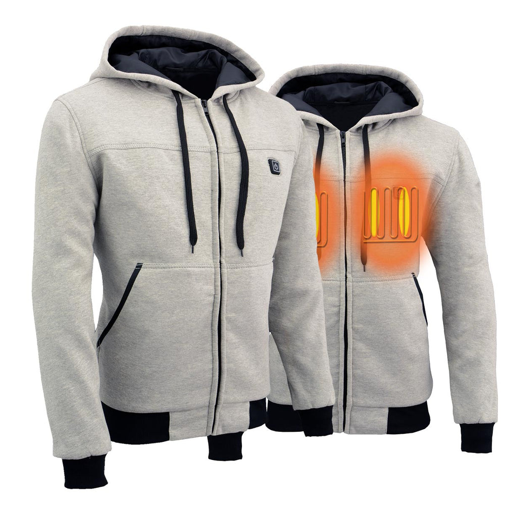Nexgen Heat MPM1714SET Men's Silver Heated Hoodies - Front Zipper Textile Heated Jacket for Winter w/Battery Pack