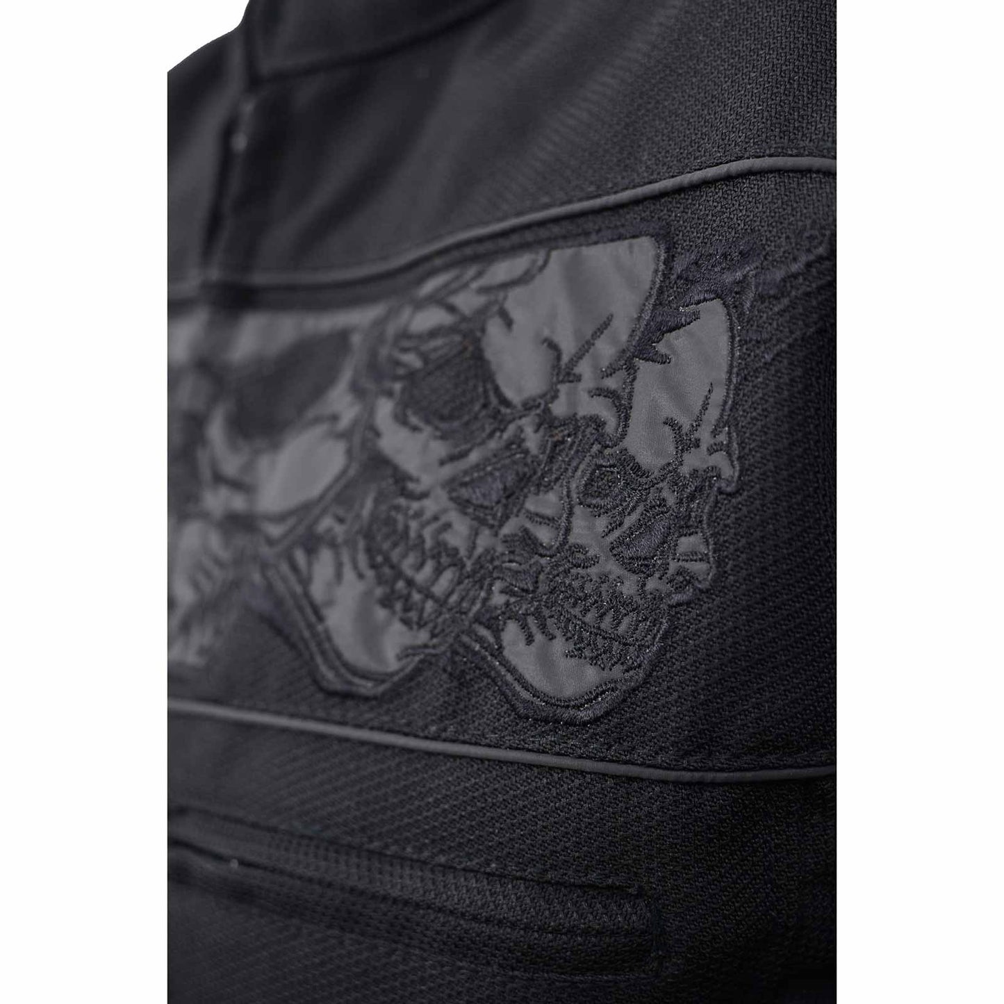 Milwaukee Leather MPM1730 Men's Black Padded Textile All Season Motorcycle Jacket w/ Reflective Skulls Artwork
