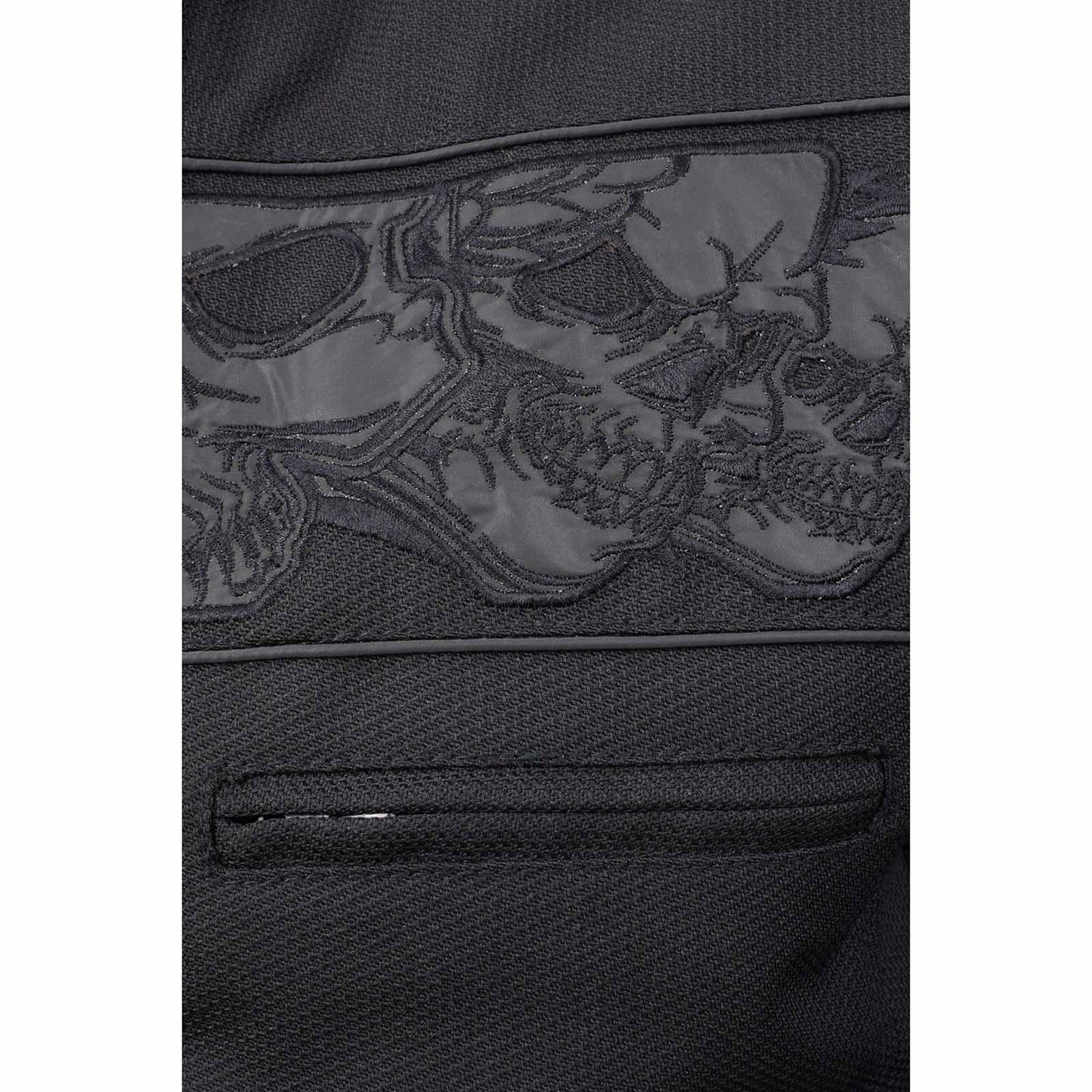 Milwaukee Leather MPM1730 Men's Black Padded Textile All Season Motorcycle Jacket w/ Reflective Skulls Artwork