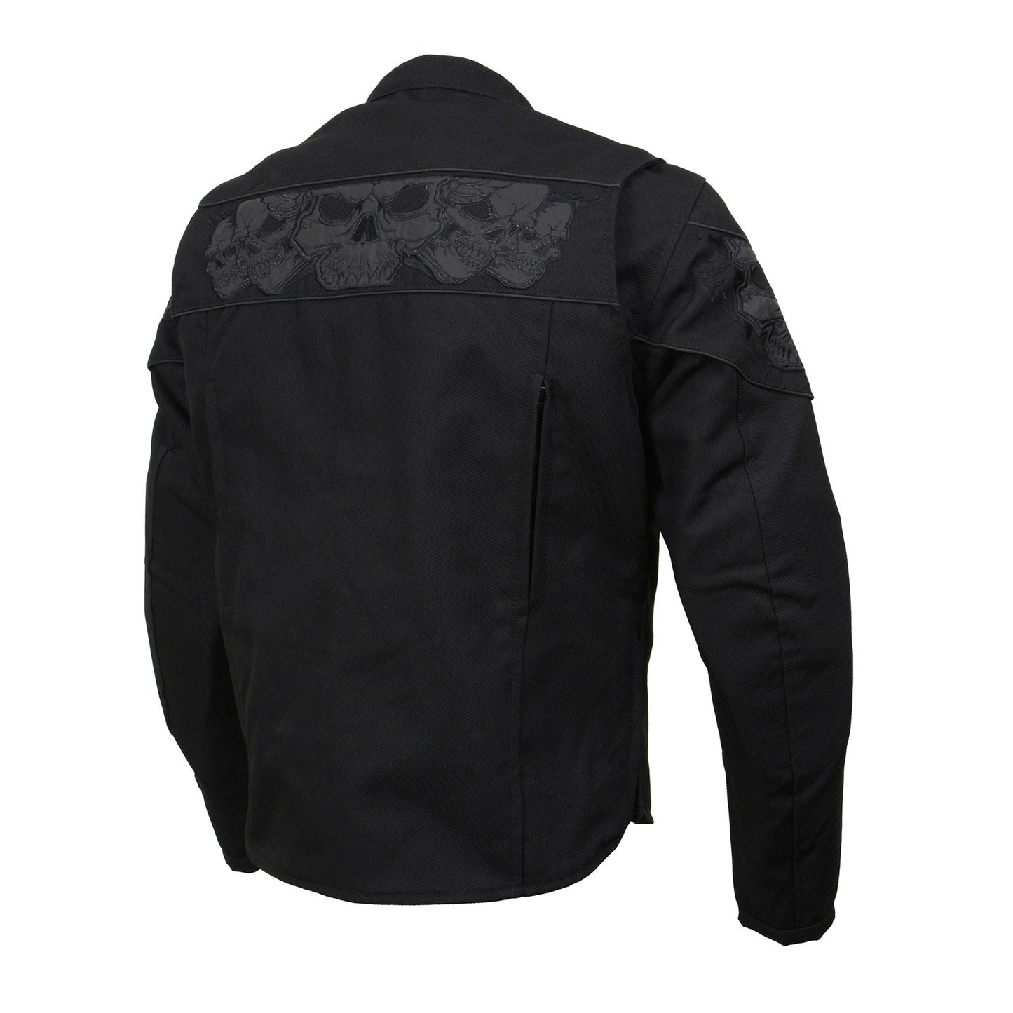 Milwaukee Leather MPM1730 Men's Black Padded Textile All Season Motorcycle Jacket w/ Reflective Skulls Artwork