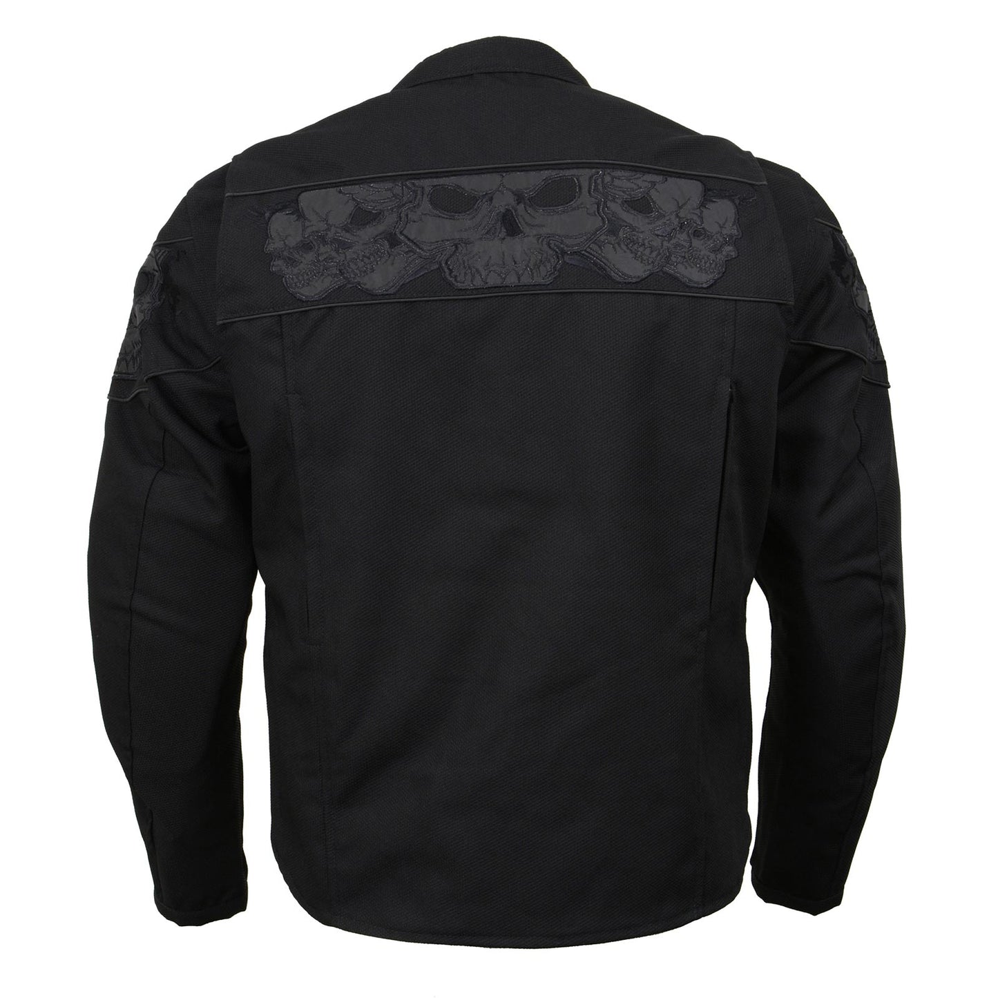 Milwaukee Leather MPM1730 Men's Black Padded Textile All Season Motorcycle Jacket w/ Reflective Skulls Artwork