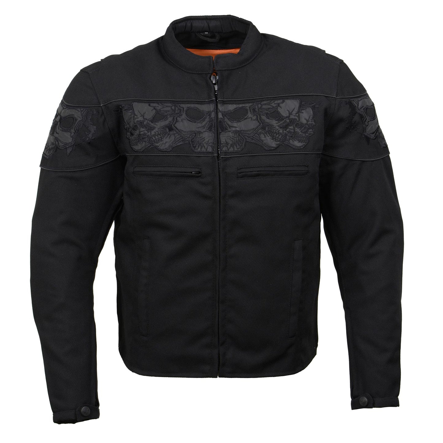 Milwaukee Leather MPM1730 Men's Black Padded Textile All Season Motorcycle Jacket w/ Reflective Skulls Artwork