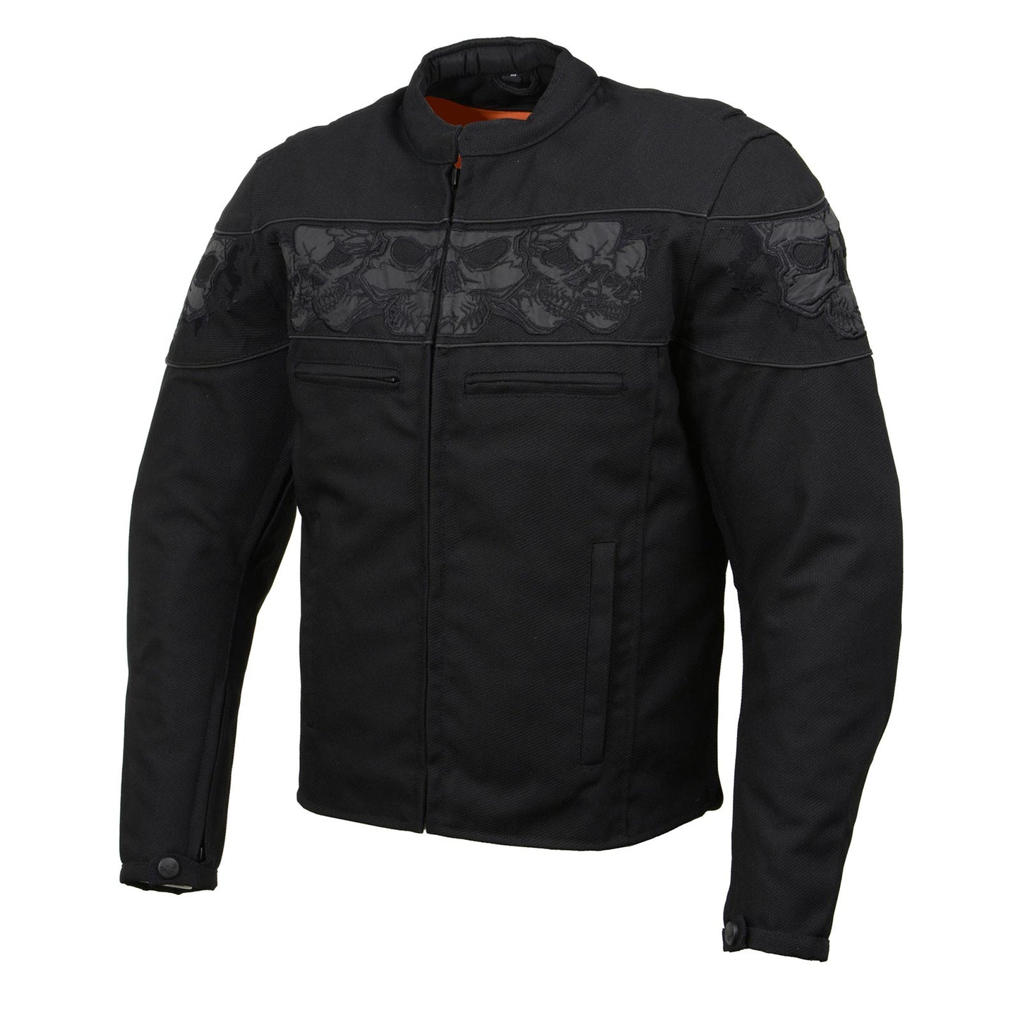 Milwaukee Leather MPM1730 Men's Black Padded Textile All Season Motorcycle Jacket w/ Reflective Skulls Artwork