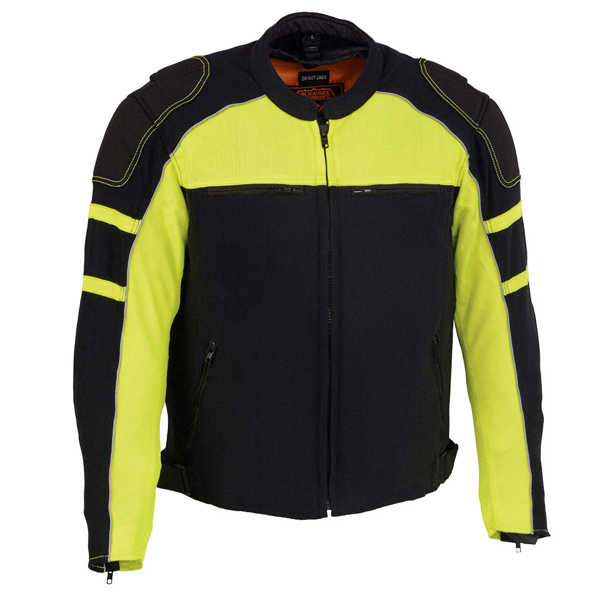 Milwaukee Leather MPM1791 Men's Black and Neon Green Armored Textile Motorcycle Riding Jacket