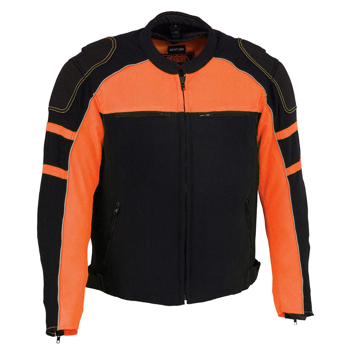 Milwaukee Leather MPM1791 Black and Orange Armored Textile Motorcycle Jacket for Men - All Season Biker Jacket w/ Removable Liner