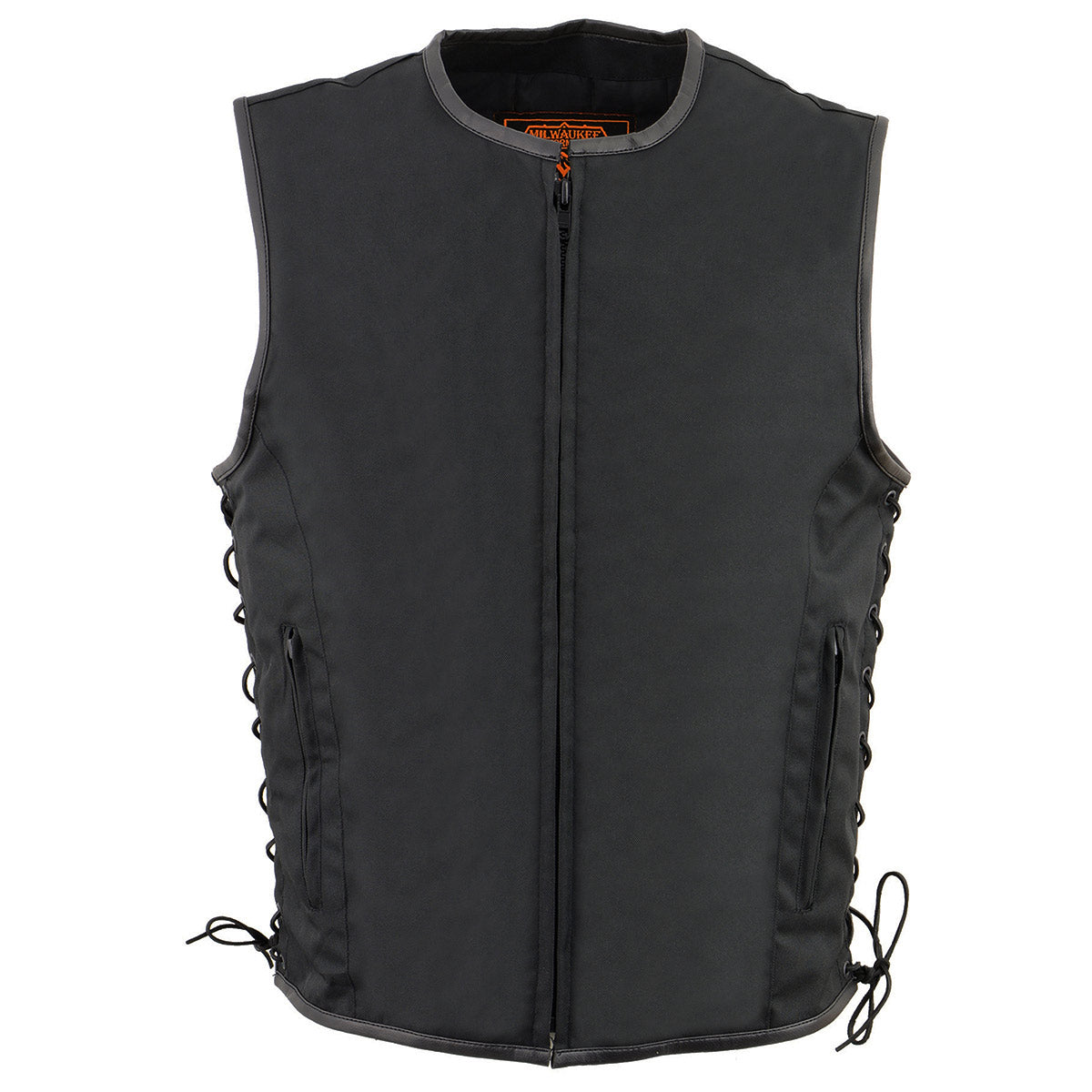 Milwaukee Leather MPM3739 Men's Black 'Side Laced' Textile Zipper Front Motorcycle Vest