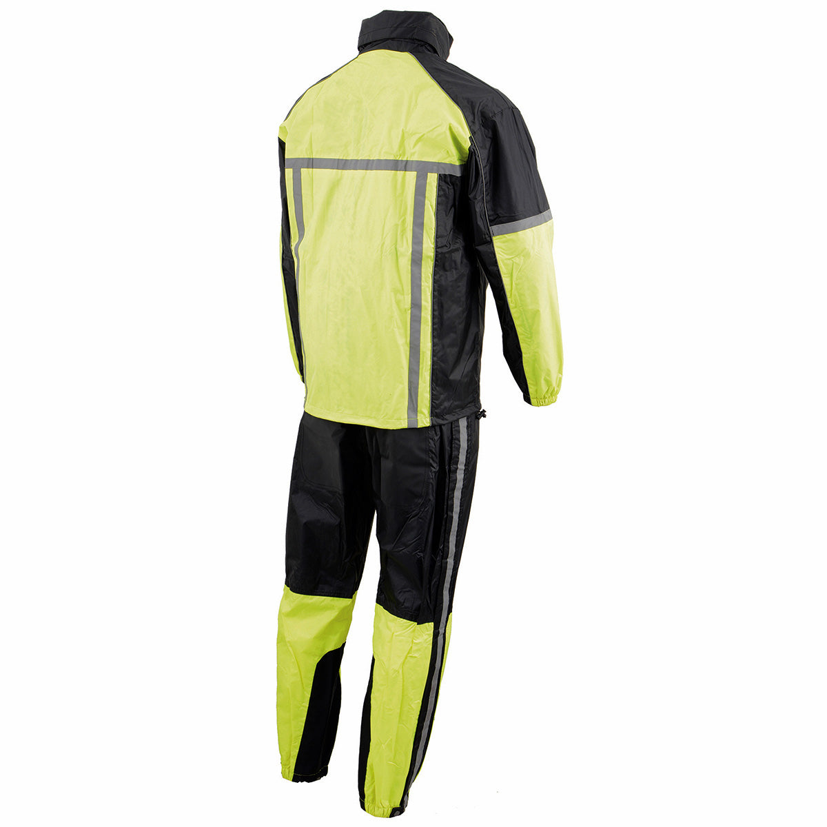 Milwaukee Leather MPM9510 Men's Black and Neon Green Motorcycle Water Resistant Rain Suit w/ Hi-Vis Reflective Tape