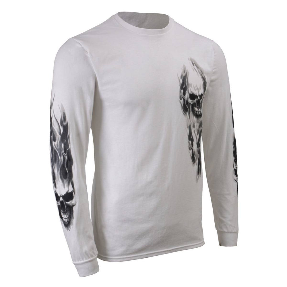 Milwaukee Leather MPMH117004 Mens 'Ghost Skull' White Long Sleeve Shirt