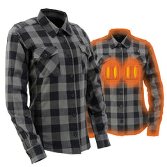 Nexgen Heat Women's NXL2601SET Bonnie Black/Grey Heated Flannel Shirt -for Winter Cold Weather Riding Outdoor Activities