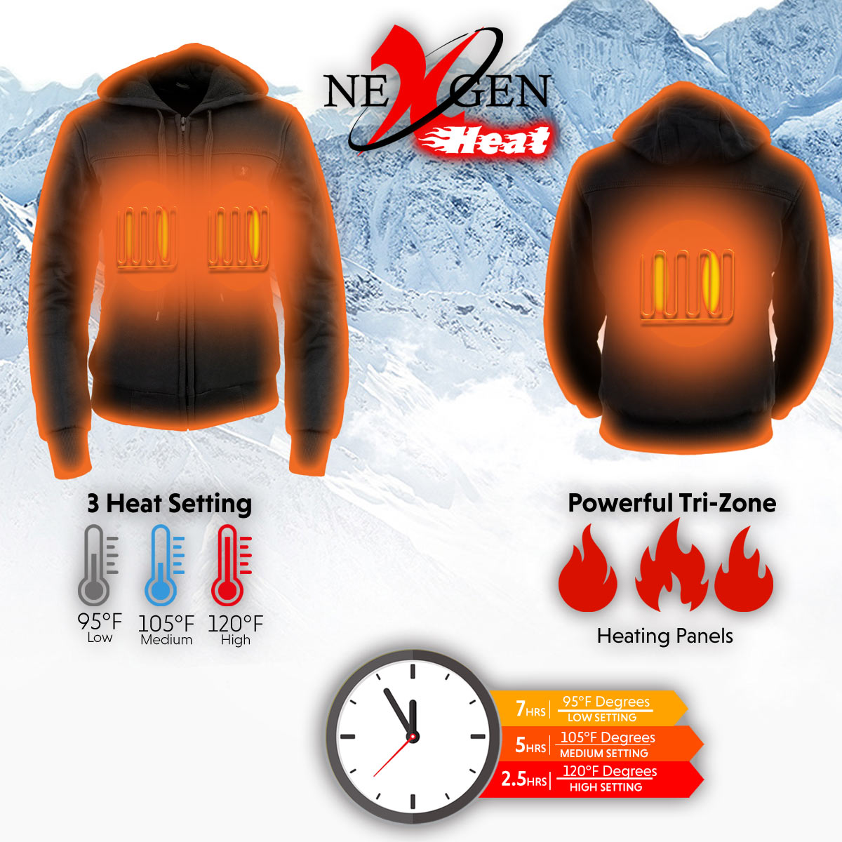 Nexgen Heat NXL2713SET Women's Black Heated Front Zipper Hoodie Jacket for Winter Cold Weather Riding Outdoor Activities