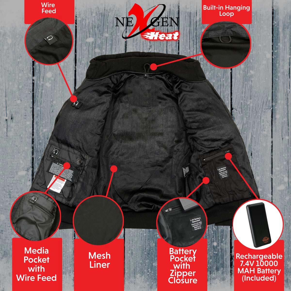 Nexgen Heat MPL2713SET Women Black 'Heated' Front Zipper Fiery Hoodie Jacket for Outdoor Activities