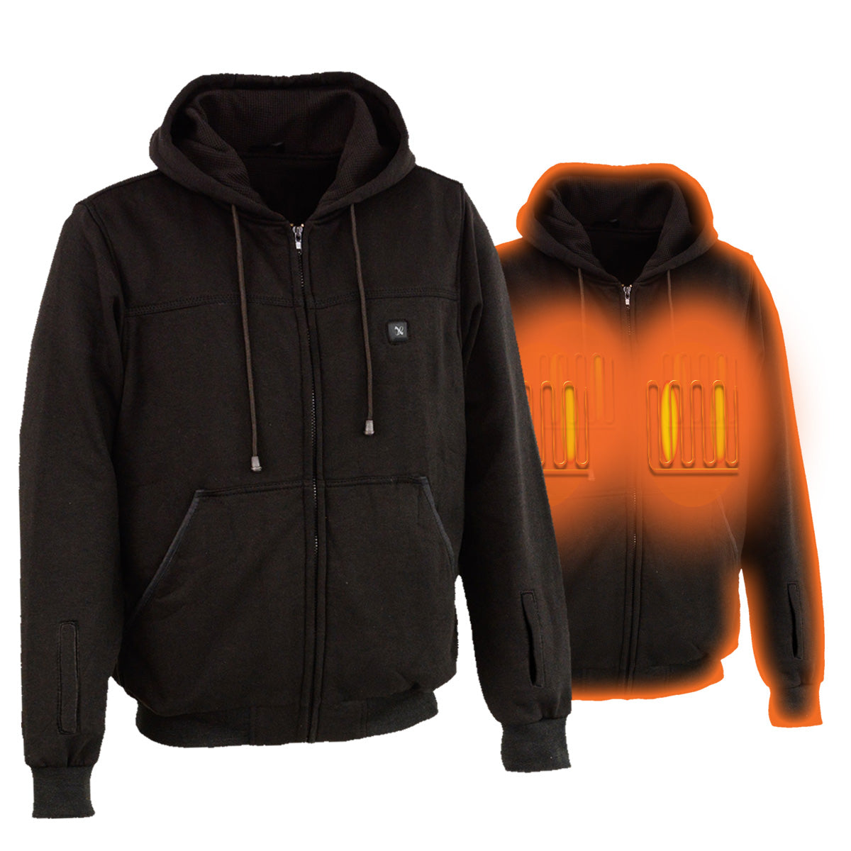 Nexgen Heat NXM1717DUAL Men's Black Heated Hoodie w/ Dual Power Technology - Biker Jacket for Winter w/Battery Pack