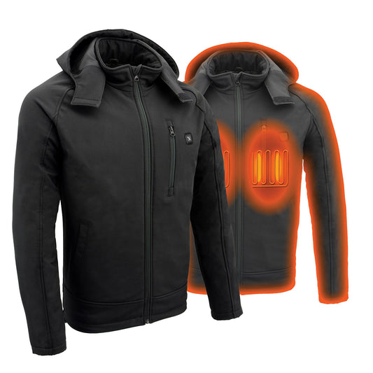 NexGen NXM1767SET Men's 'Ruffled' Black 'Heated' Soft-Shell Hooded Jacket (Rechargeable Battery Pack Included)