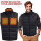 Nexgen Heat Men's NXM3301SET Puffer Black Heated Vest, Heated Winter Vest for Outdoor Activities w/ Battery