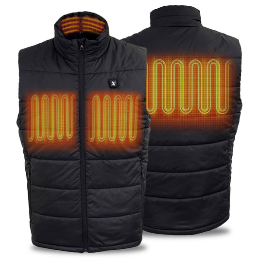NexGen NXM3301SET Men's 'Puffed' Black Heated Textile Vest (Rechargeable Battery Pack Included)