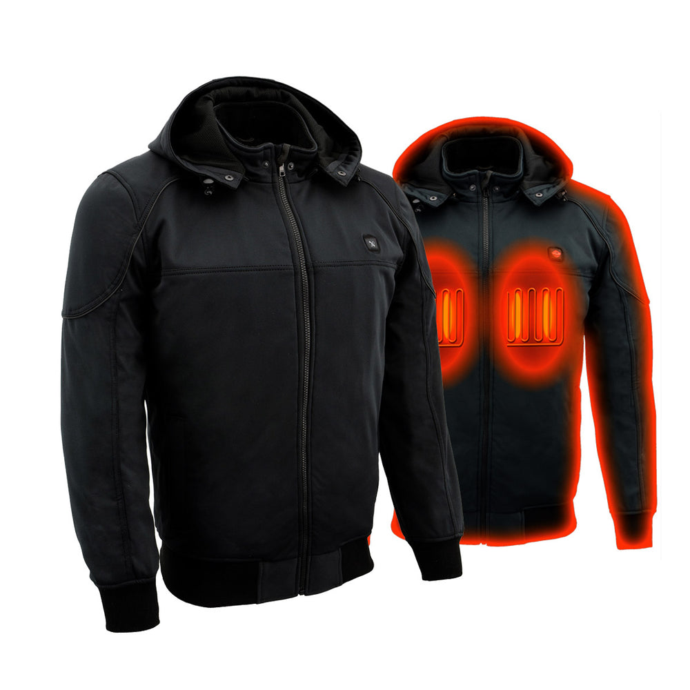 Nexgen Heat NXM1761SET Men’s Black 'Igniter' Heated Soft Shell Motorcycle Jacket (Rechargeable 10000mAh Battery Included)
