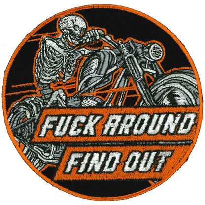 Hot Leathers F*** Around and Find out Skeleton 4" Circle Patch PPQ1743