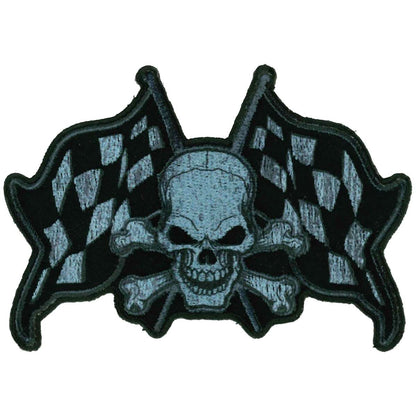 Hot Leathers Skull And Checkered Flags 4" Patch PPQ1823