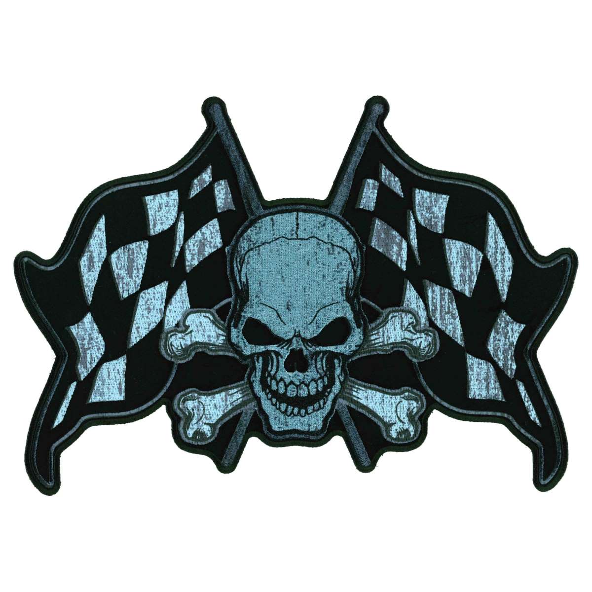 Hot Leathers Skull and Checkered Flags 11" Patch PPQ1829