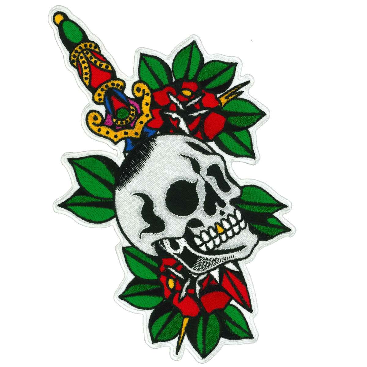 Hot Leathers Skull Dagger and Roses 8" Patch PPQ2008