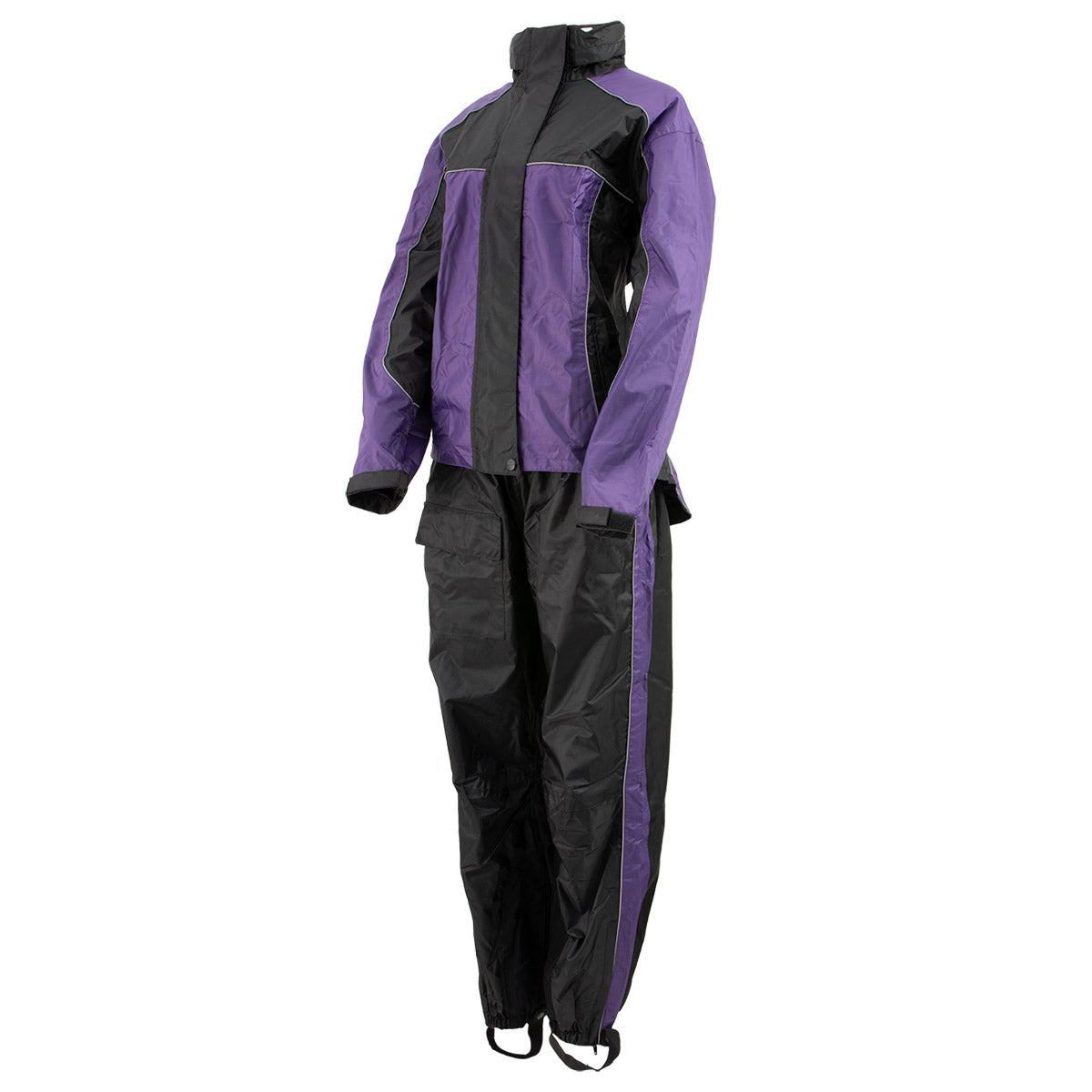 Xelement RN4764 Ladies Black and Purple 2 Piece Motorcycle Rain Suit with Boot Strap