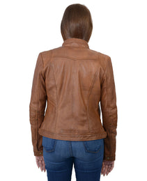 Milwaukee Leather SFL2800 Women's Racer Whiskey Stand Up Collar Motorcycle Fashion Leather Jacket