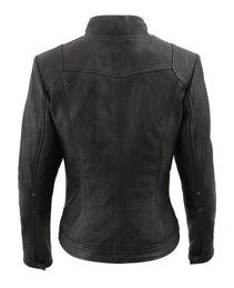 Milwaukee Leather SFL2801 Women's Racer Black Stand Up Collar Motorcycle Fashion Leather Jacket