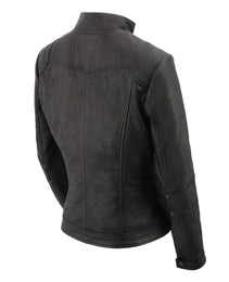 Milwaukee Leather SFL2801 Women's Racer Black Stand Up Collar Motorcycle Fashion Leather Jacket