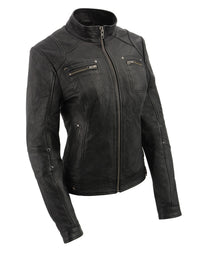 Milwaukee Leather SFL2801 Women's 'Racer' Black Stand Up Collar Motorcycle Fashion Leather Jacket